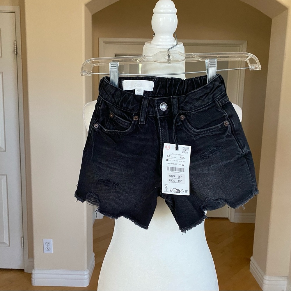 Zara NWT Kids Black Denim Shorts